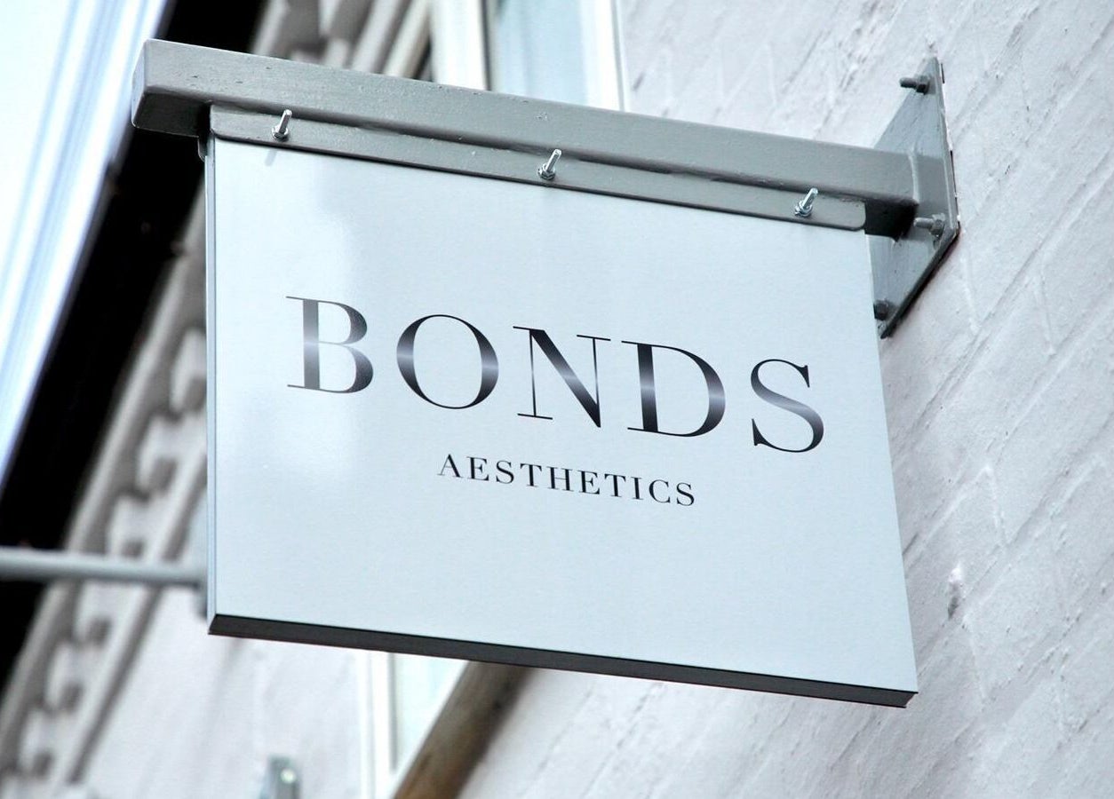 Bonds Aesthetics sign at The Royal Town of Sutton Coldfield, England, GB, showcasing modern design.