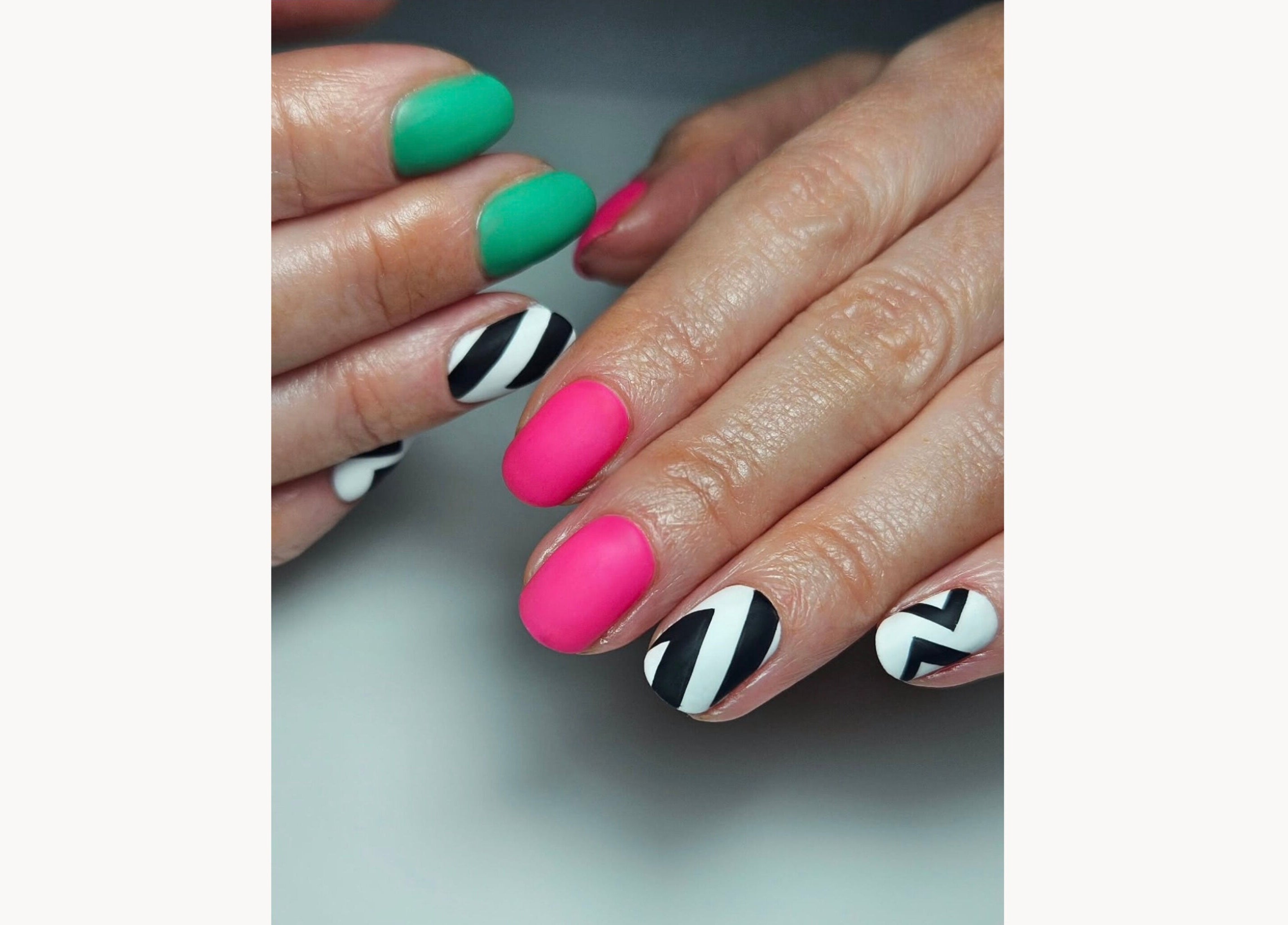 Vibrant nail art design at Bonds Aesthetics, The Royal Town of Sutton Coldfield, England, GB.