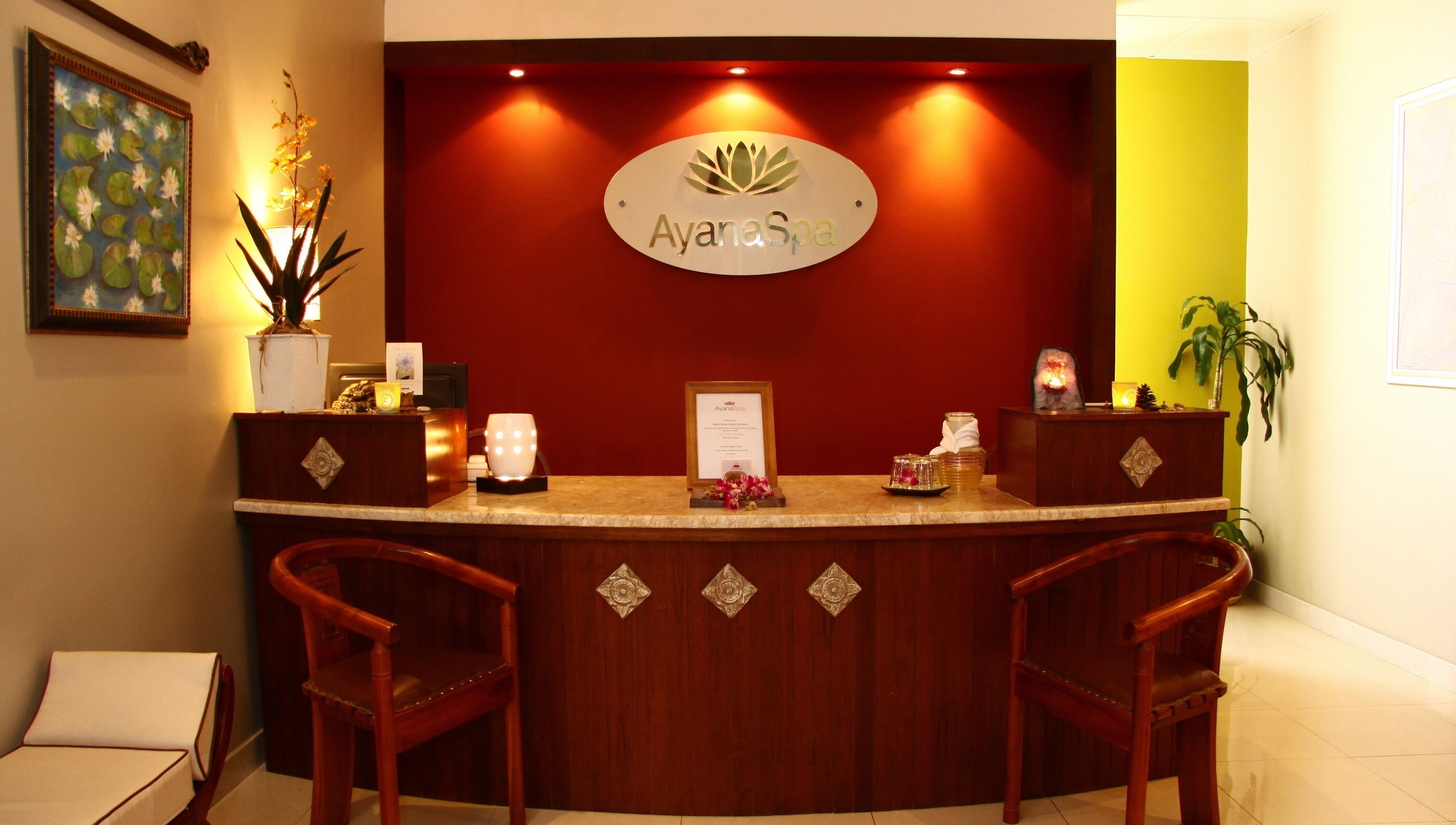 Ayana Spa Muscat reception area with warm, inviting decor located in Muscat, Muscat Governorate, OM.