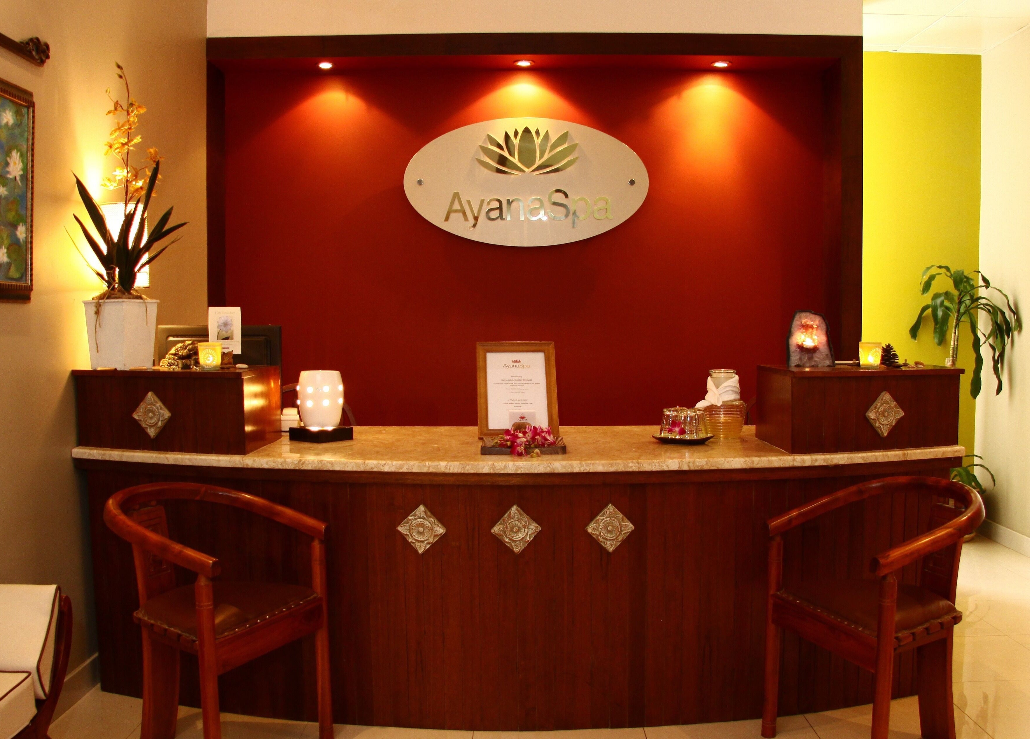 Ayana Spa Muscat reception area with warm, inviting decor located in Muscat, Muscat Governorate, OM.