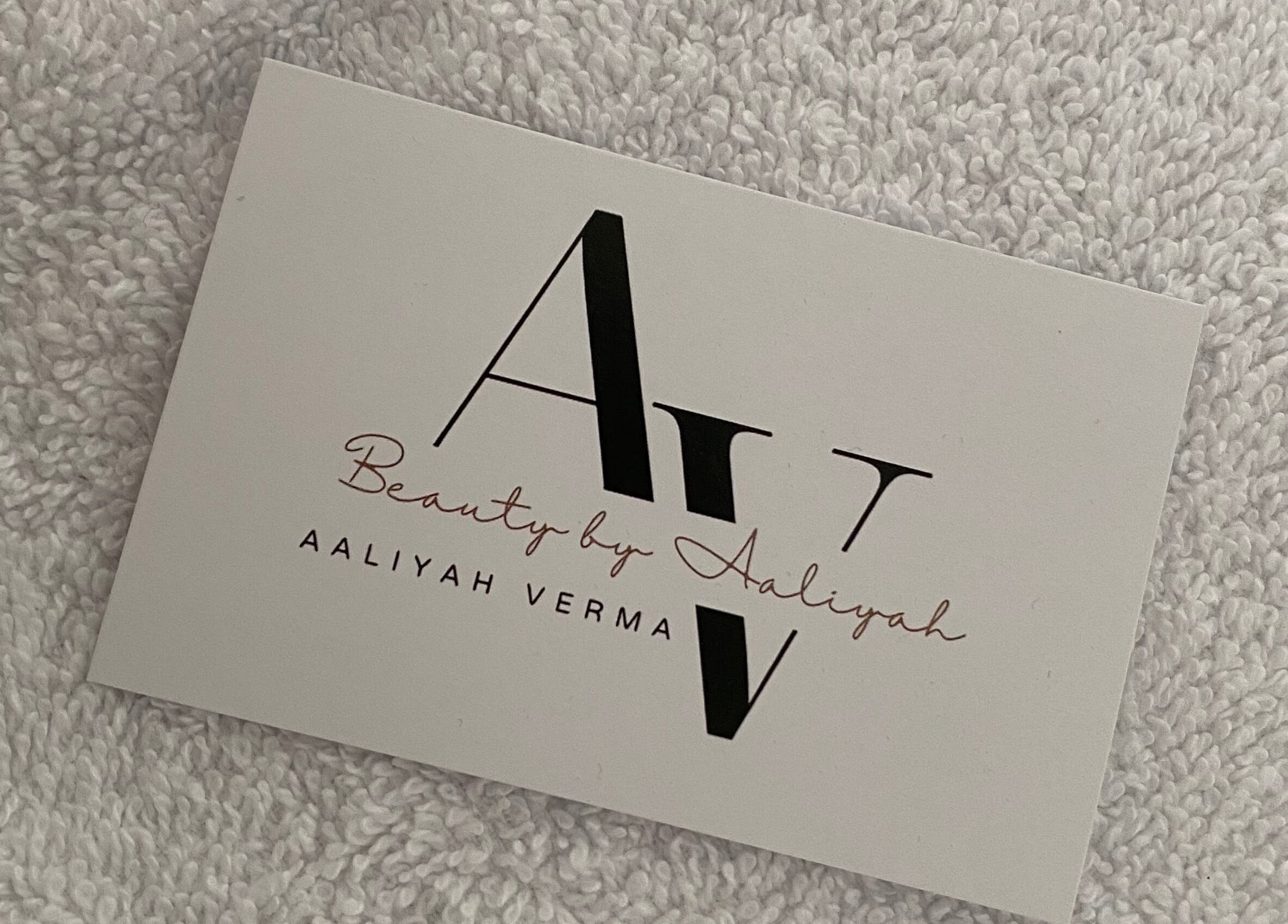 Beauty by Aaliyah V business card on a textured surface in Coventry, England, GB.