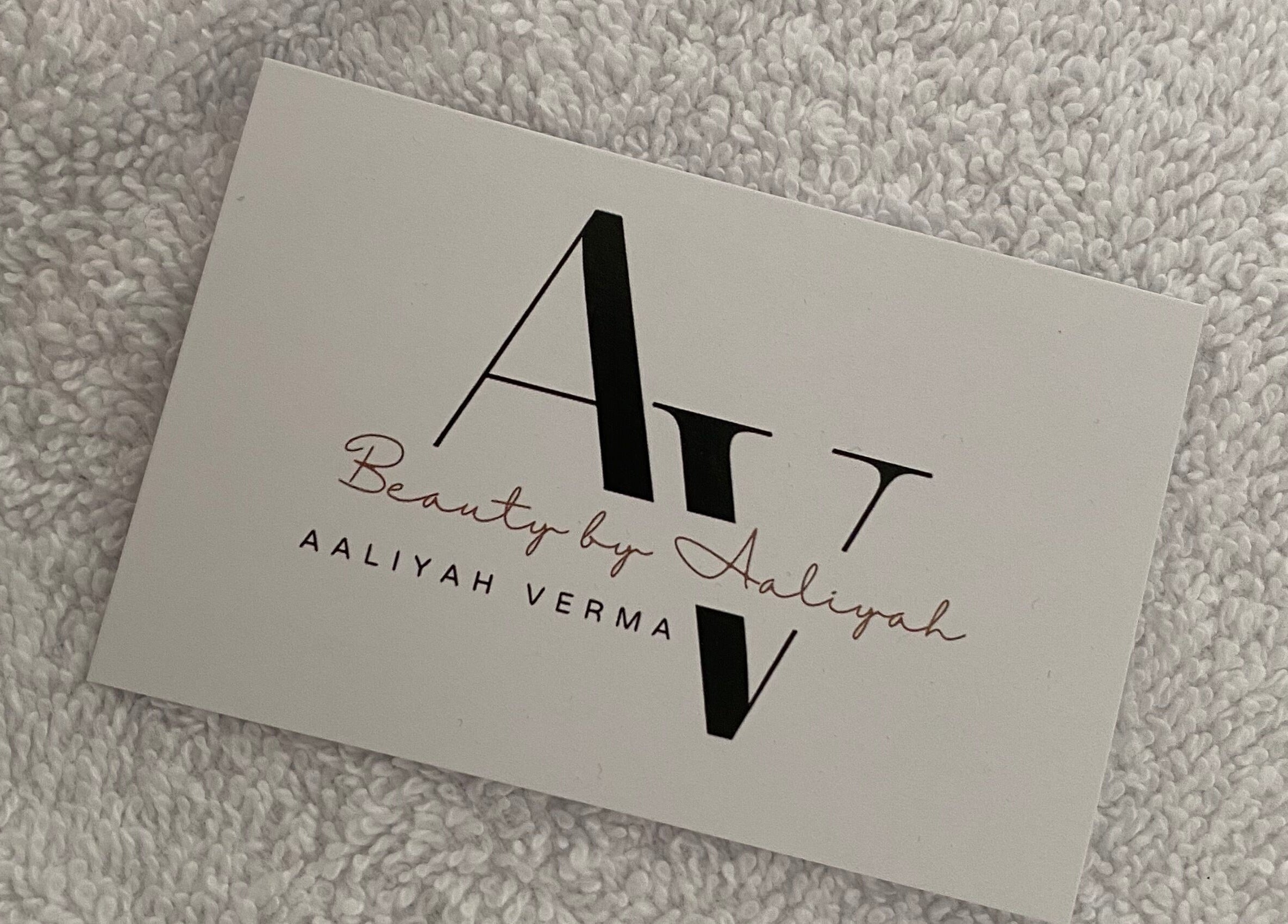Beauty by Aaliyah V business card on a textured surface in Coventry, England, GB.