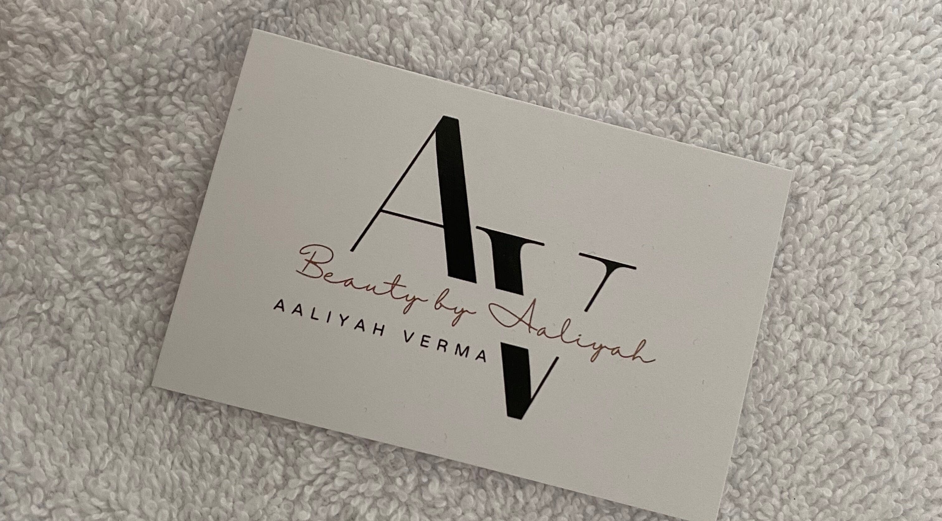 Beauty by Aaliyah V business card on a textured surface in Coventry, England, GB.