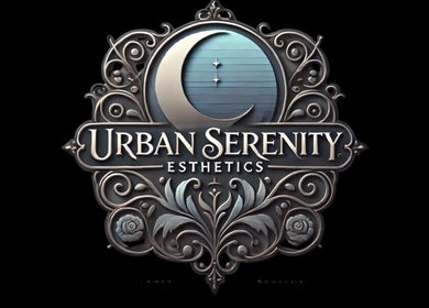 Urban Serenity Esthetics logo featuring intricate silver design. Located in Winnipeg, Manitoba, CA.