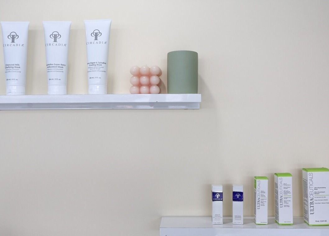 Skincare products on display at Skin in Balance, Belmore, New South Wales, AU.