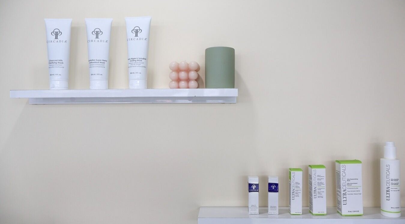 Skincare products on display at Skin in Balance, Belmore, New South Wales, AU.
