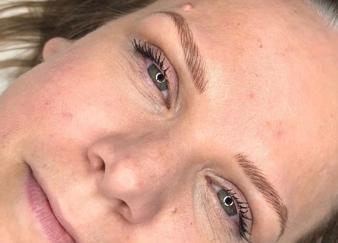 Close-up of eyebrow treatment at Nikki Pitt Brows and Permanent Makeup, Bracknell, England, GB.