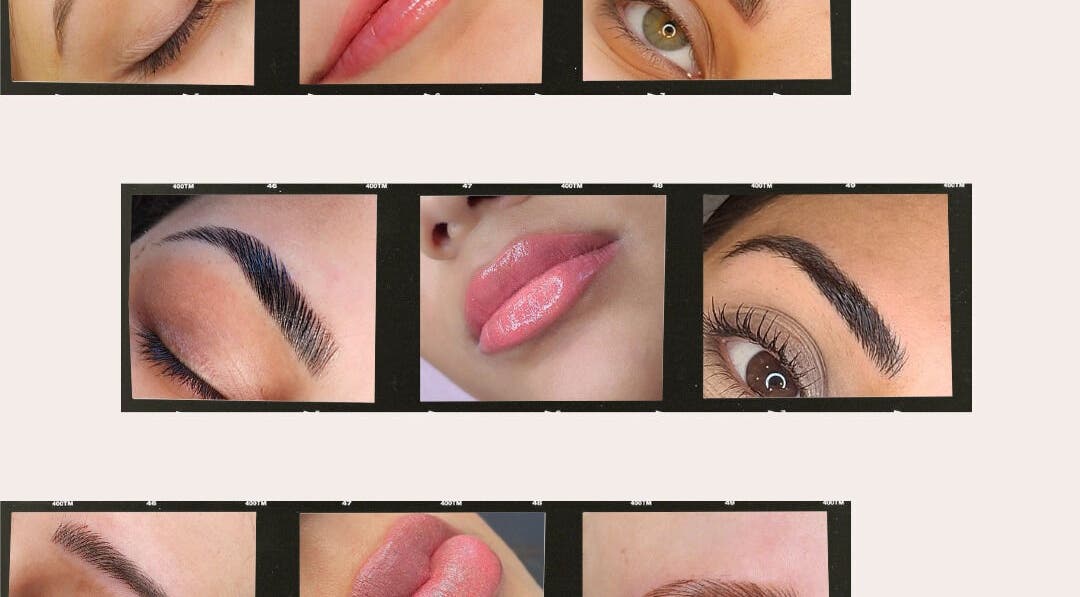 Close-up of enhanced eyebrows and lips at Blade It Babe, South Surrey, British Columbia, CA.