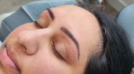 Close-up of expertly shaped eyebrows at Blade It Babe, South Surrey, British Columbia, CA.