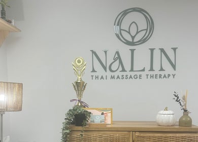 Reception area of Nalin Thai Massage Therapy in Derby, England, GB, showcasing decor and award.