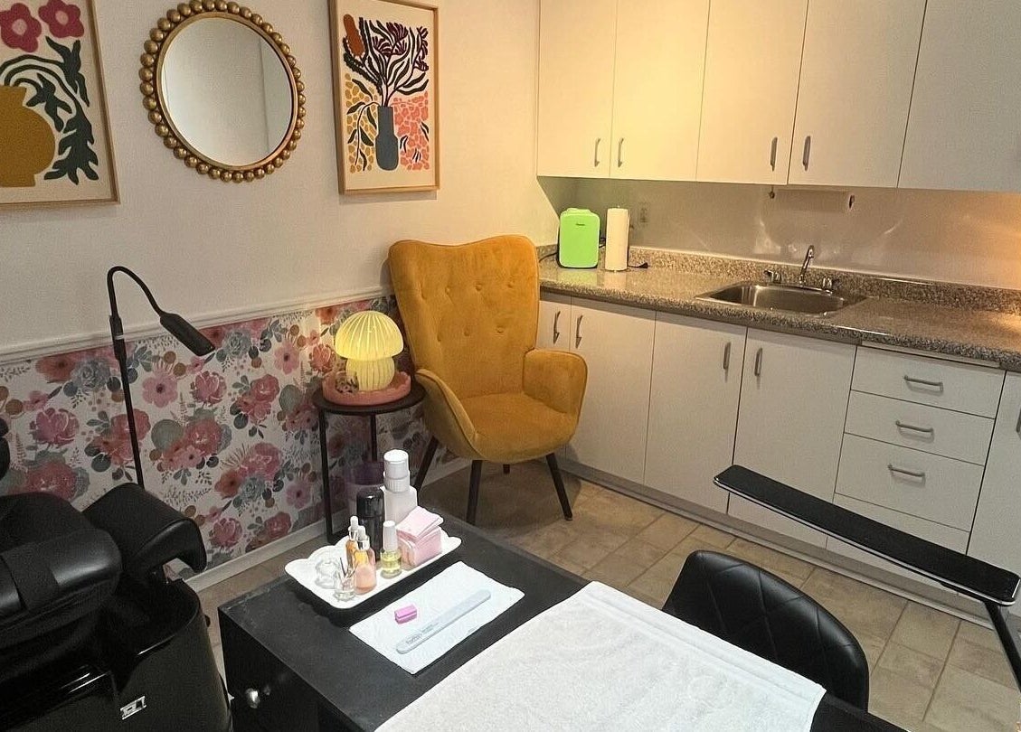 Cozy nail salon interior at Nail Design by Megan in Fenelon Falls, Ontario, CA with stylish decor and manicure station.