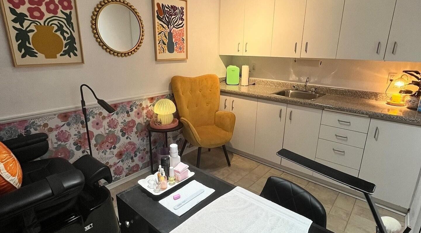 Cozy nail salon interior at Nail Design by Megan in Fenelon Falls, Ontario, CA with stylish decor and manicure station.