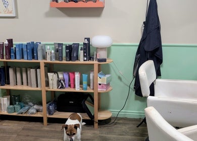 Awesome Hair Is salon in Eagleby, Queensland, AU, showcases a shelf with diverse hair products and cozy decor.