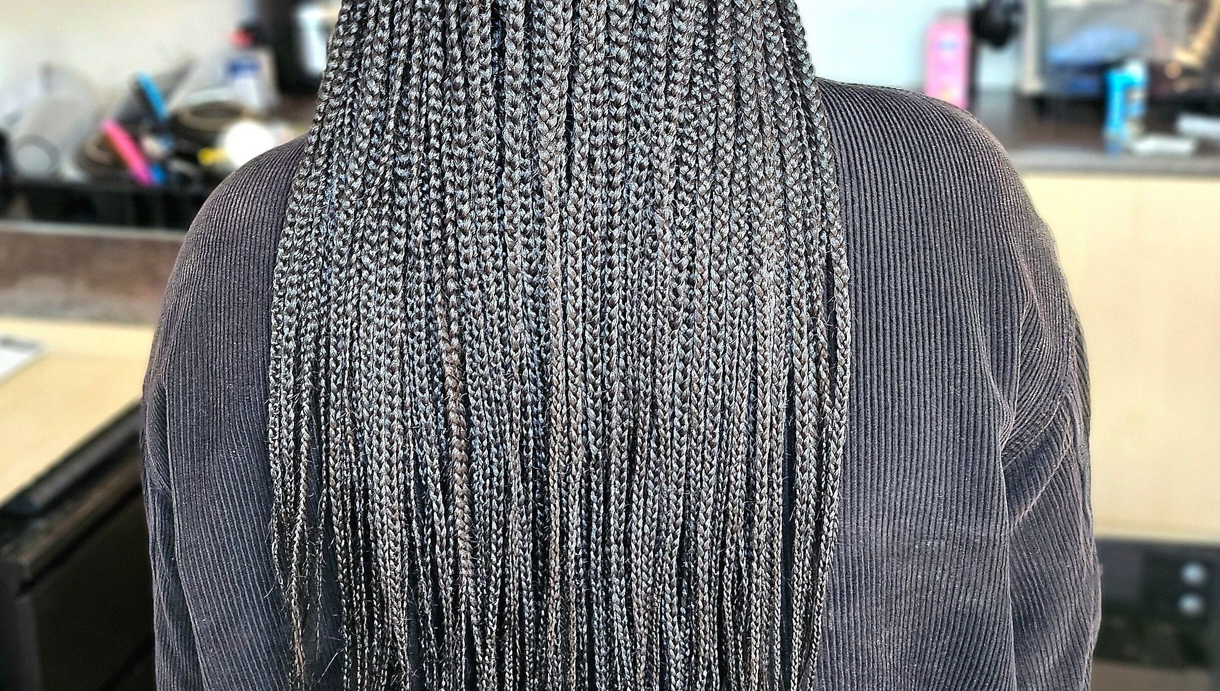 Intricate braids showcased at Jay's Braid Studio, renowned beauty salon in Bristol, England, GB.