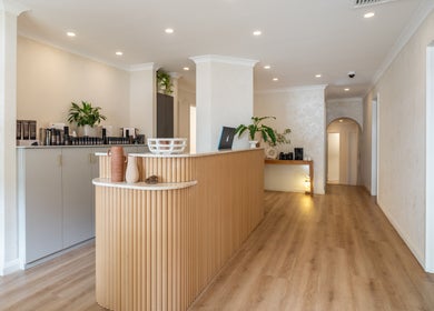 Henosis & Co's welcoming reception area in Perth, Western Australia, AU, showcasing elegant design and tranquility.