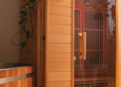 Wooden sauna space at Henosis & Co, Perth, Western Australia, AU featuring serene ambiance for relaxation.