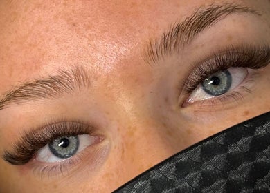 Close-up of eyelash extensions at Lash Euphoria in Inverness, Scotland, GB, showcasing stunning eye detail.