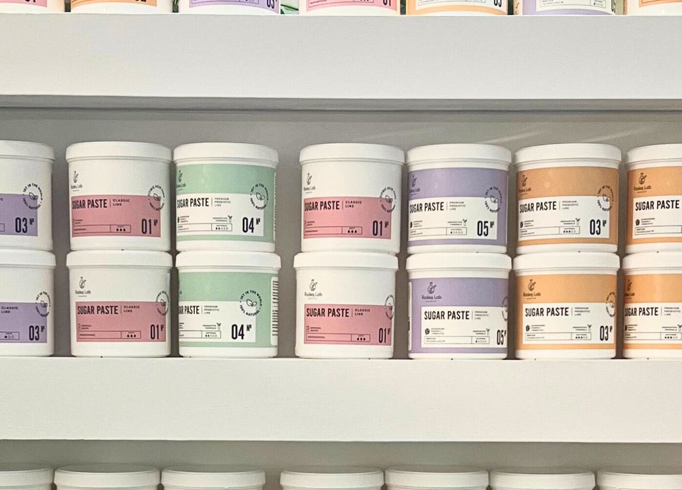 Shelves of sugar paste at Sacchair 肌蜜轩(Sugaring Parlour), Hougang, Singapore, SG.