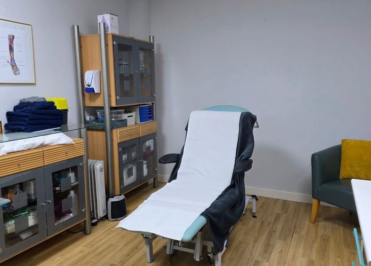 Cozy treatment room at All Being Well Health & Acupuncture in Ilkeston, England, GB. Relaxing and professional setting.