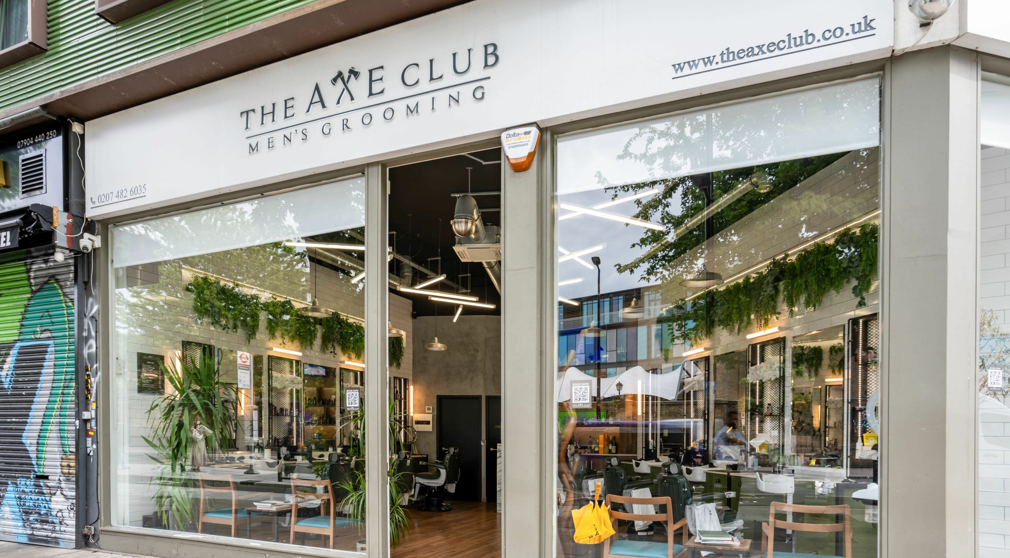 Front view of The Axe Club in Camden, a stylish men's grooming venue in London, England, GB.