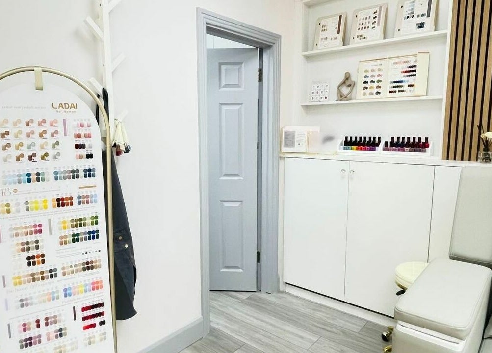 Truli Nails Beauty in Dublin, County Dublin, IE, features a modern nail polish display and cozy seating area.