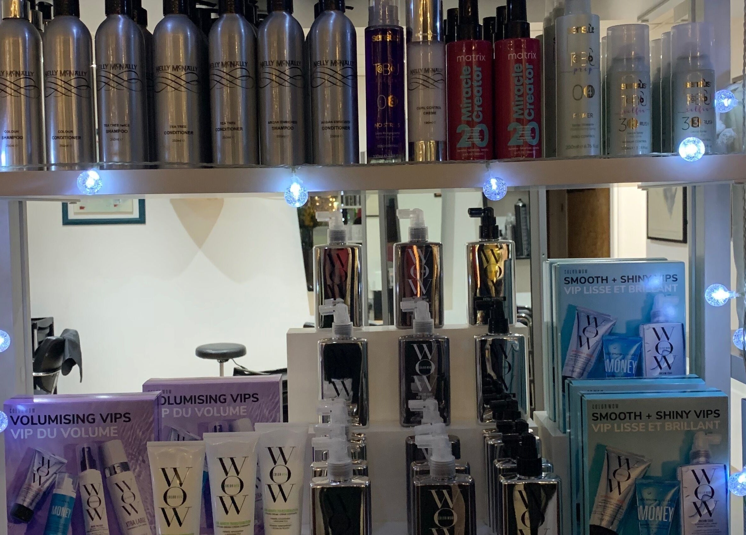 Nelly McNally's product display featuring beauty items at Southend-on-Sea, England, GB salon.