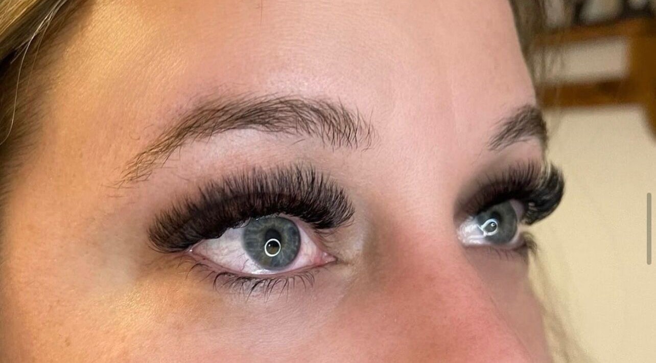 Close-up of woman's eyes with voluminous lashes at Shoreline Spa, Langton, Ontario, CA.
