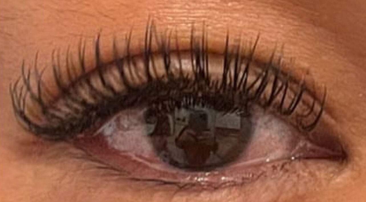 Close-up of expertly styled lashes at Shoreline Spa in Langton, Ontario, CA.