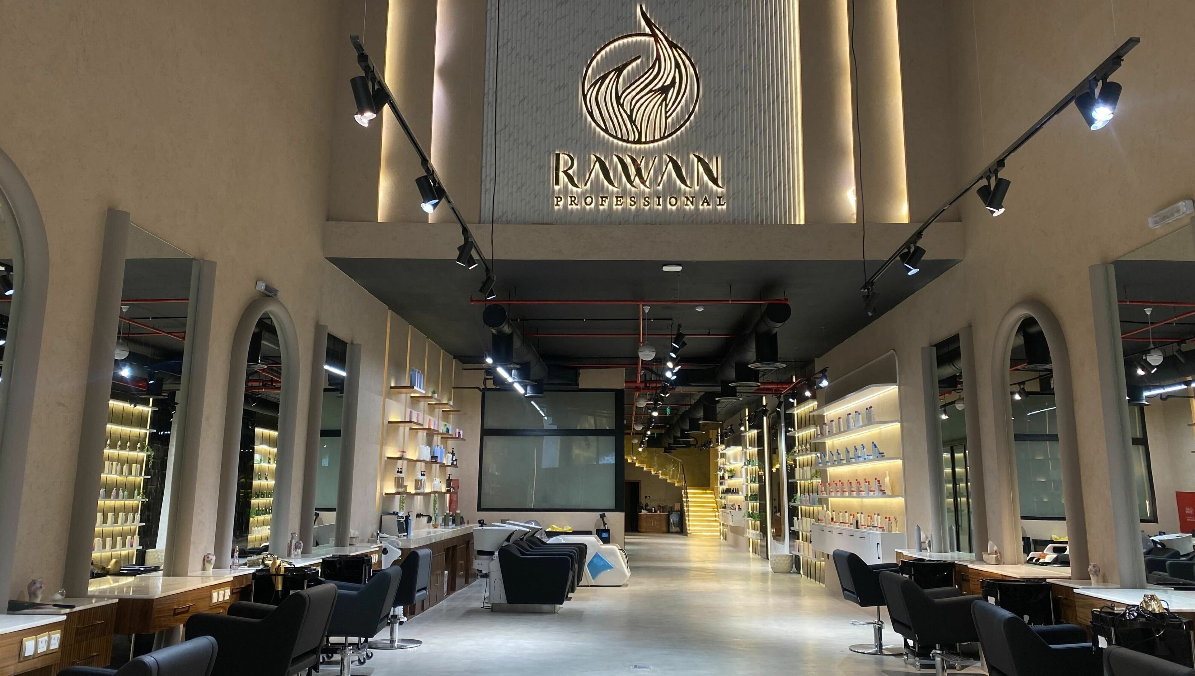 Elegant interior of Rawan Professional salon in Riyadh, Riyadh Province, SA with modern decor and seating.