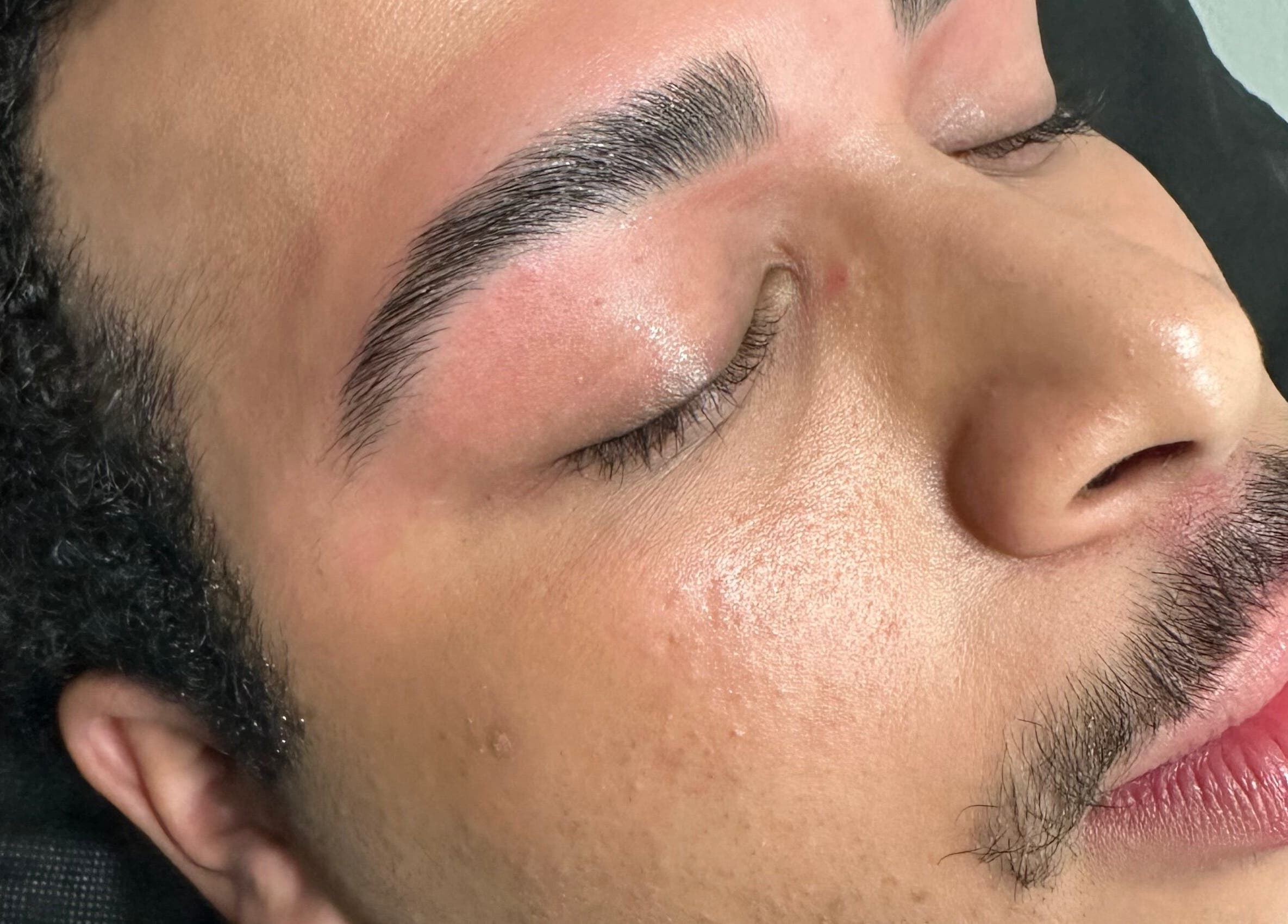 Close-up of expertly shaped brows at Nightshade Esthetics LLC, San Diego, California, US.