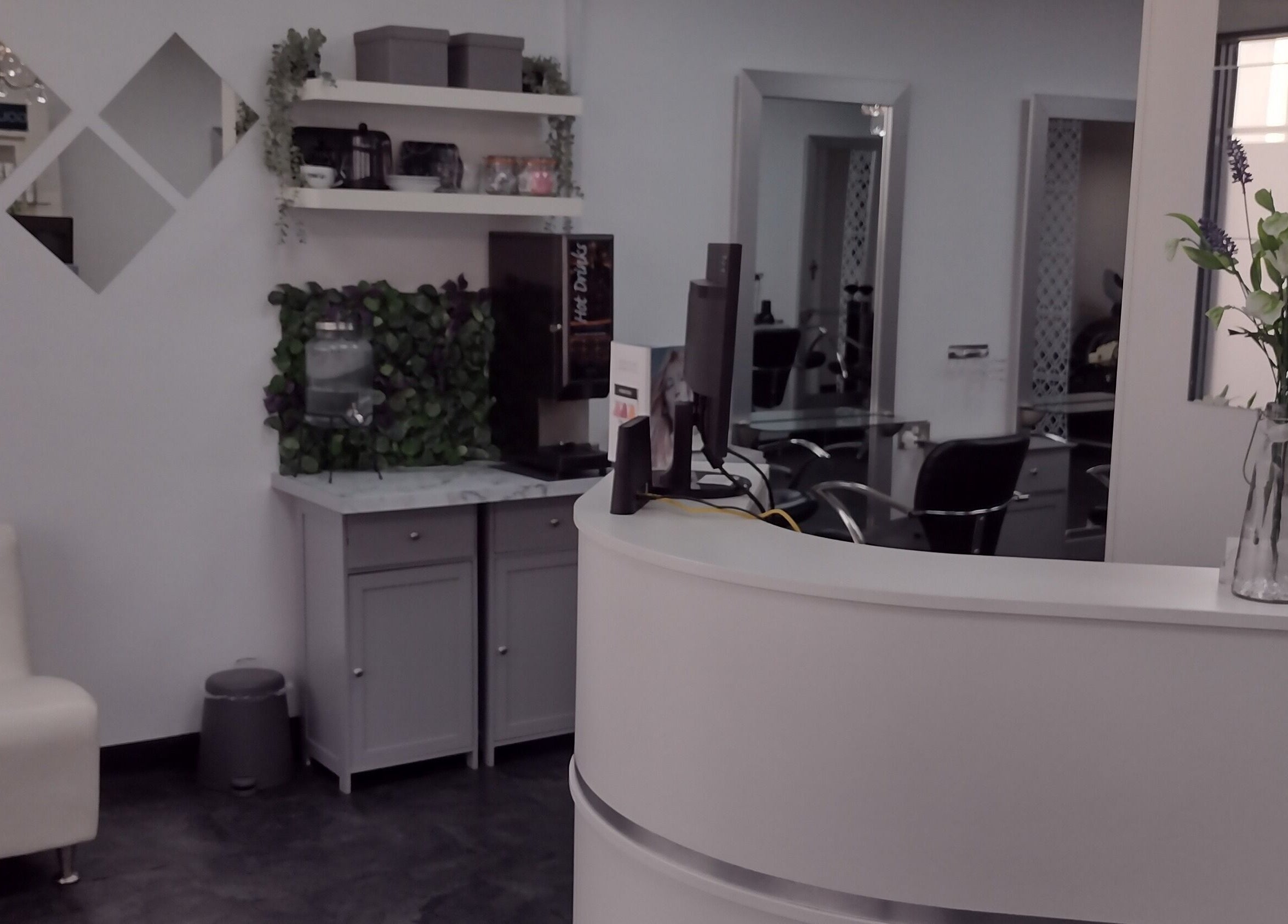 Elegant salon interior at Wild About Hair, Torquay, England. New clients: wildabouthair8@gmail.com.