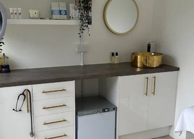 Elegant therapy room at Elevate Therapies, doncaster, England, GB, featuring modern decor and a stylish sink.