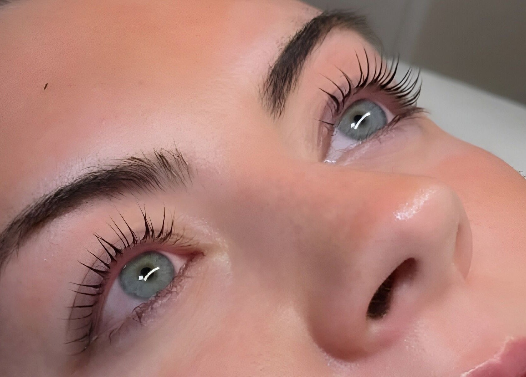 Close-up of freshly enhanced lashes at Bespoke Brows & Lashes, Havant, England, GB.