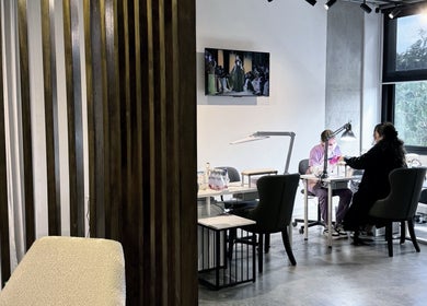 A stylish nail treatment area at About U Nails & Beauty Studio in South Melbourne, Victoria, AU.