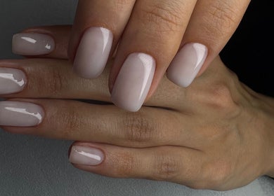 Elegant nude manicure at About U Nails & Beauty Studio, South Melbourne, Victoria, AU showcasing polished nails.