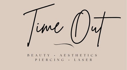 Time Out Beauty, Piercing & Aesthetics logo on beige background, Chiddingfold, England, GB.