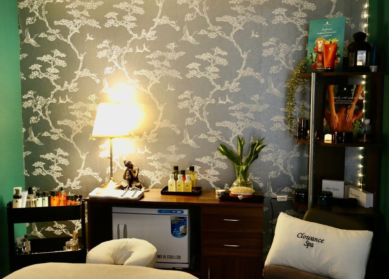 Tranquil treatment room at Clowance Spa, Clowance Estate, Camborne, England, GB, with soothing decor.