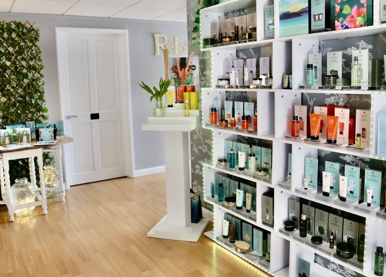 Elegant skincare display at Clowance Spa, Clowance Estate, Camborne, England, GB.