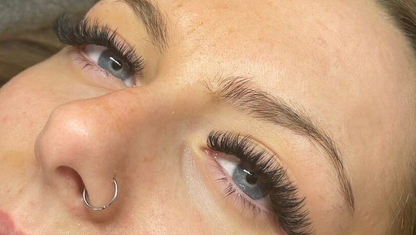 Close-up of elegant eyelash extensions at Lashes by Lil, Heanor, England, GB.