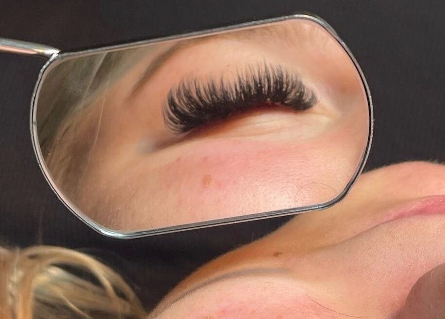 Close-up of eyelash extension application at Lashes by Lil, Heanor, England, GB.