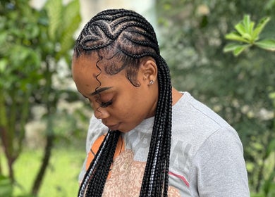 Stylish braided hairstyle at Hair Affairs 246 in Bridgetown, Saint Michael, BB.