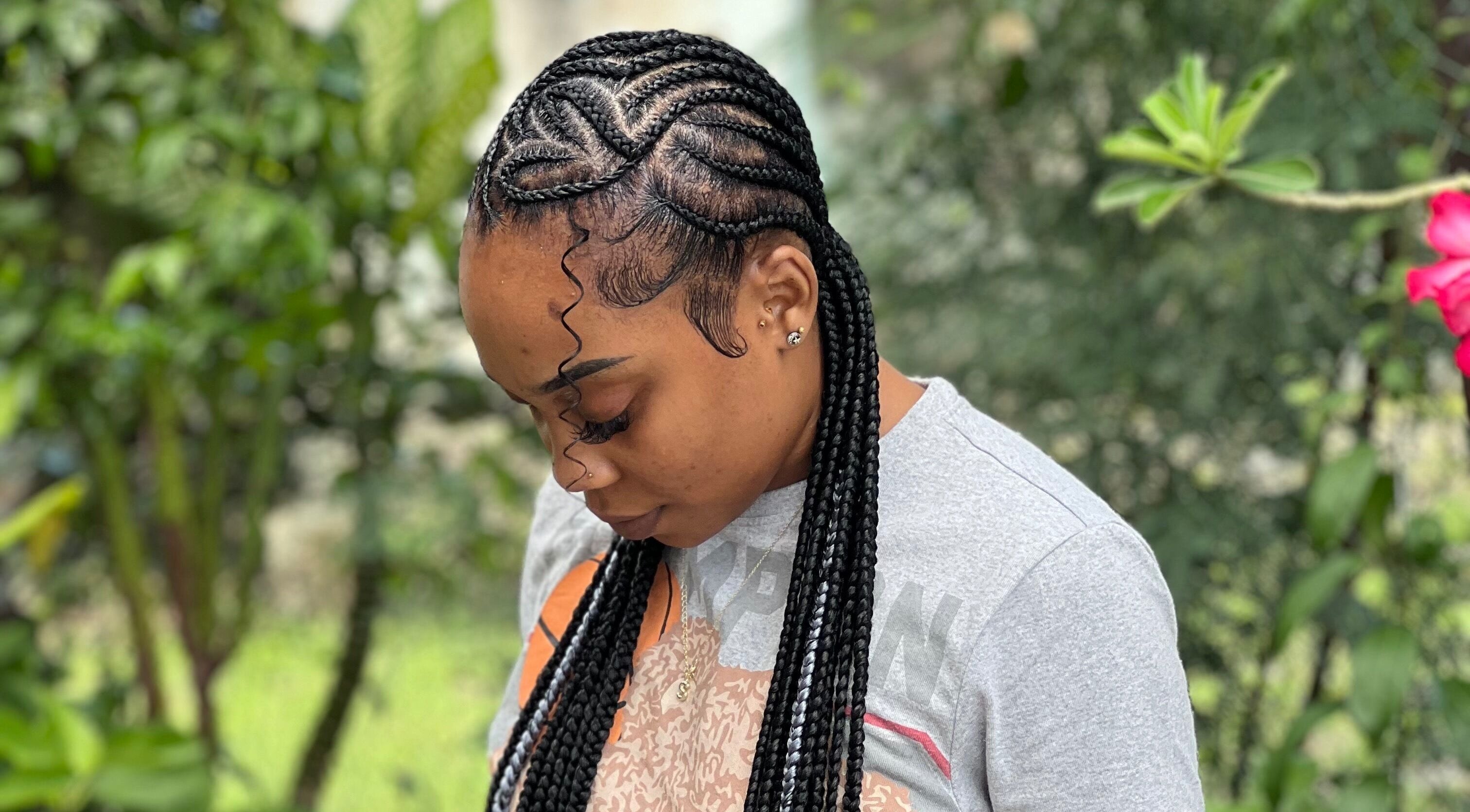 Stylish braided hairstyle at Hair Affairs 246 in Bridgetown, Saint Michael, BB.