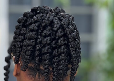 Intricately braided hairstyle at Hair Affairs 246 in Bridgetown, Saint Michael, BB.