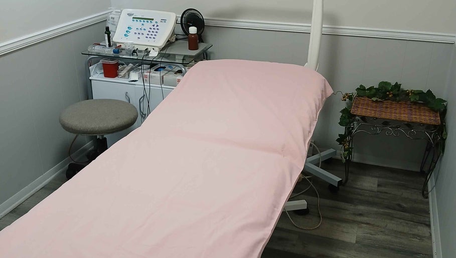 Cozy treatment room at Skin Solutions & Soft Touch Electrolysis with Zailey, Mansfield, Ohio, US.