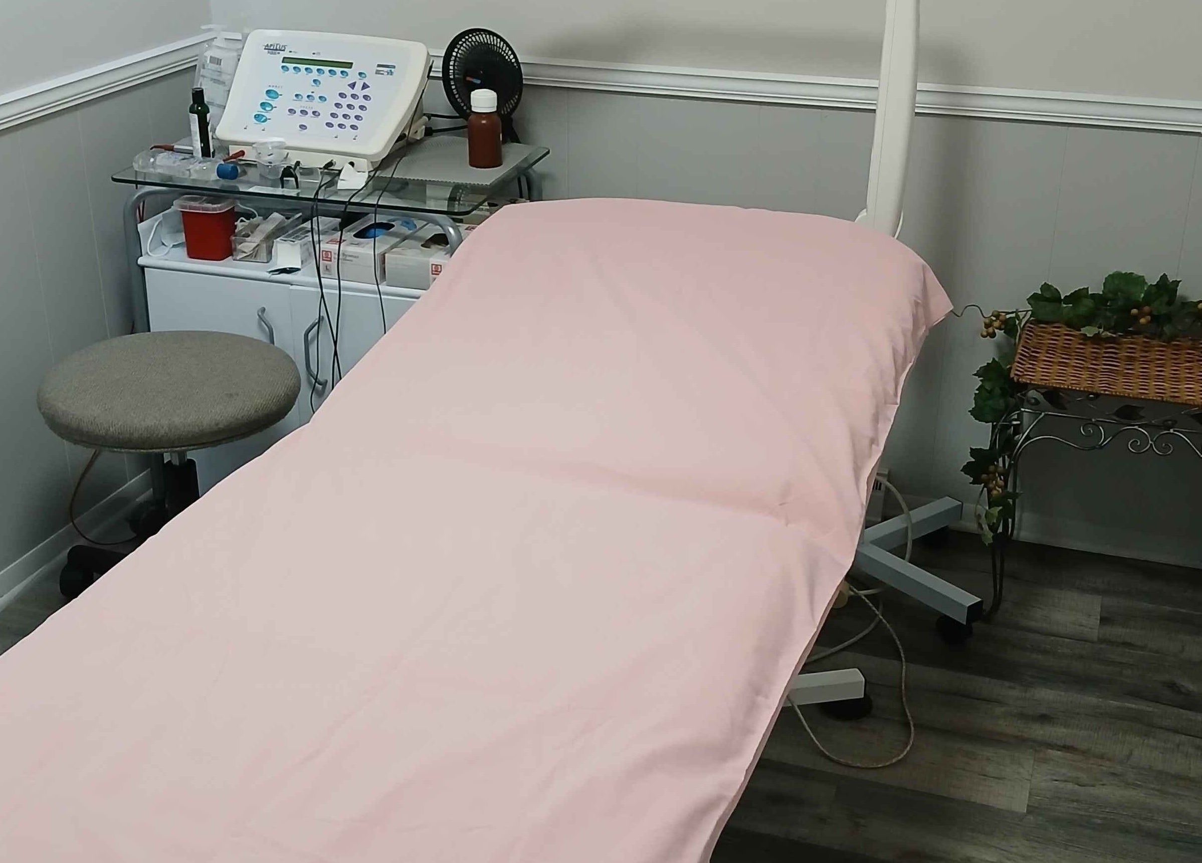 Cozy treatment room at Skin Solutions & Soft Touch Electrolysis with Zailey, Mansfield, Ohio, US.