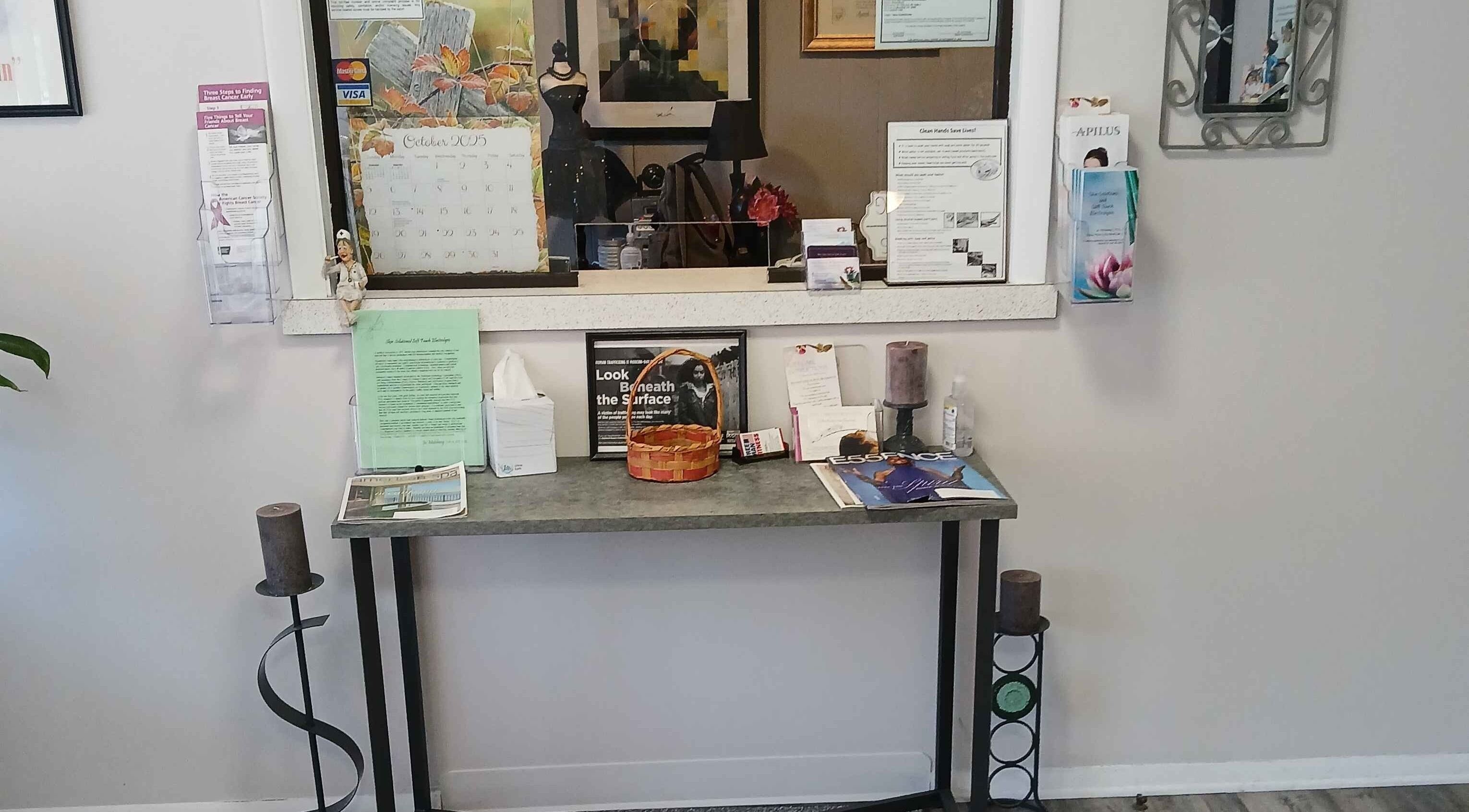 Entrance of Skin Solutions & Soft Touch Electrolysis with decor in Mansfield, Ohio, US.