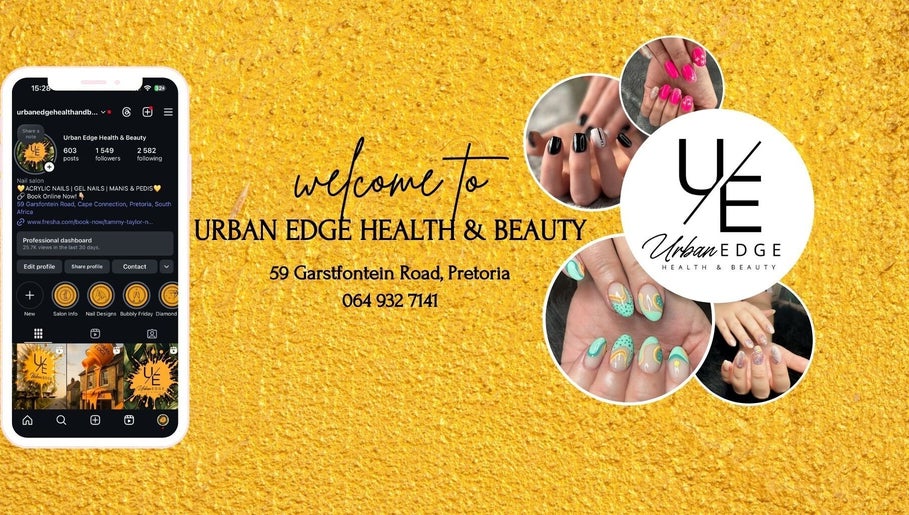 Colorful nail art at Urban Edge Health & Beauty, Pretoria, Gauteng, ZA, showcasing various vibrant designs.