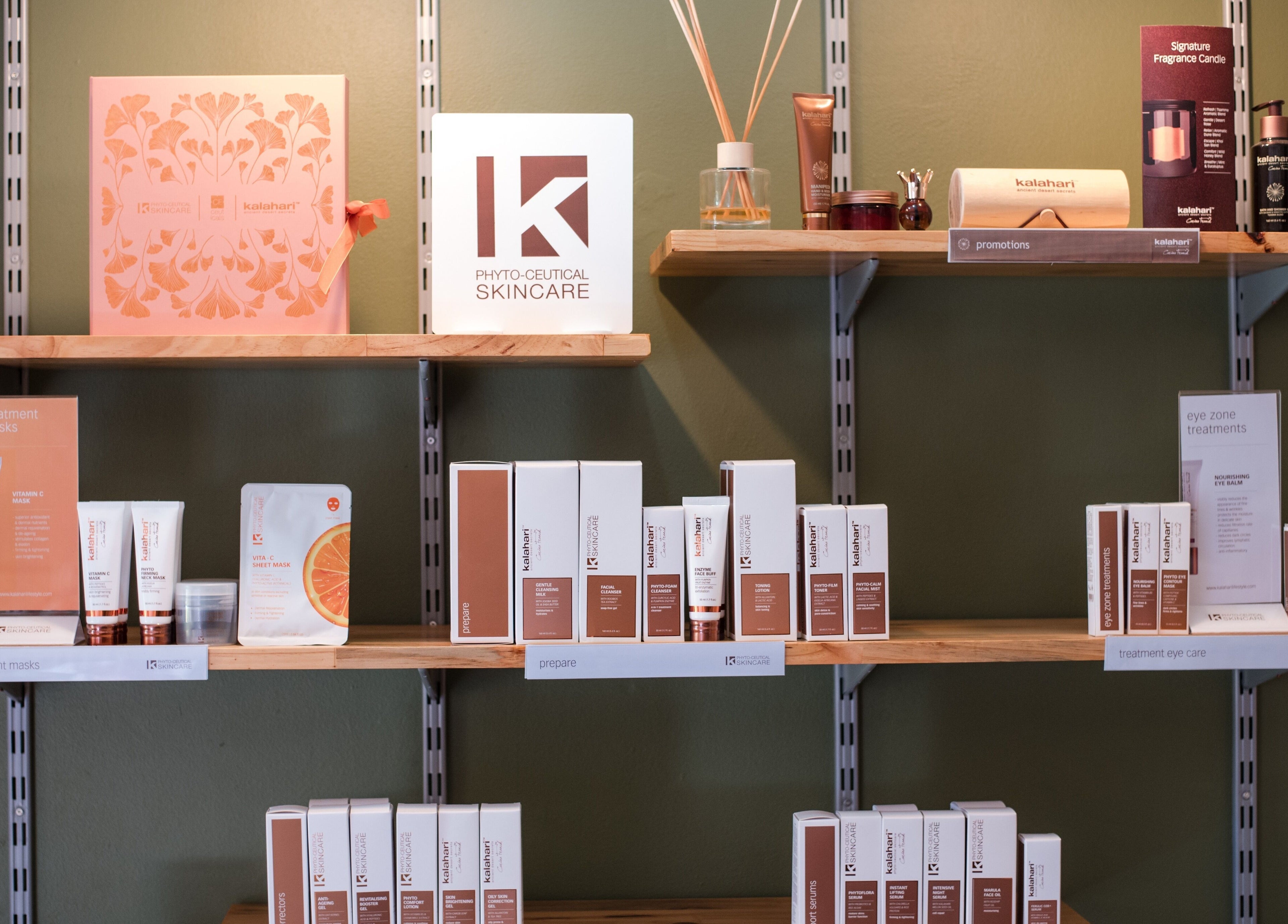 Beauty products displayed on shelves at Be You Holistic Wellness, Cape Town, Western Cape, ZA.