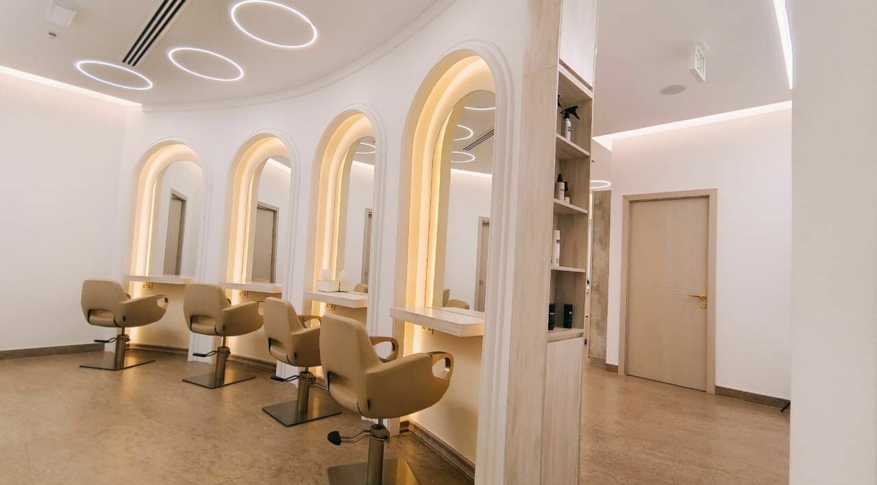 Luxurious salon interior with elegant lighting at Lunar Beauty Lounge, Dubai, AE.