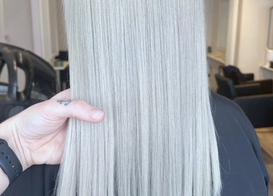 Silky blonde hair styled at Joseph Rotchford Hair, Harrogate, England, GB, salon.